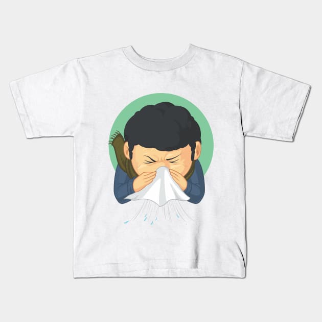 Boy Caught Flu and Sneezing Kids T-Shirt by Asykar